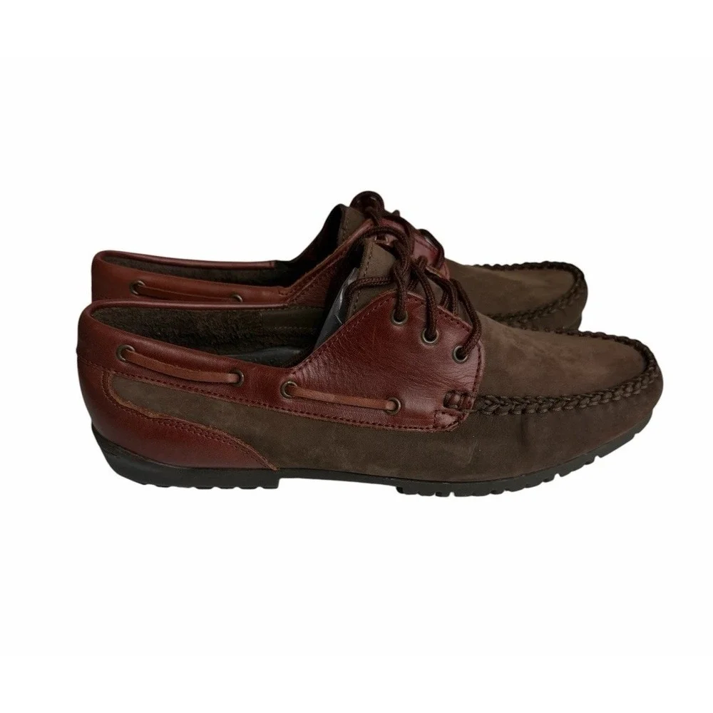 Hush‎ Puppies Genuine Leather Boat Shoes Men's 8.5 Brown Moc Toe Casual